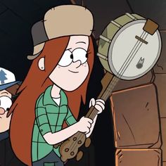 an animated image of a man and woman playing musical instruments