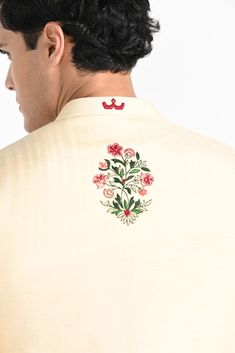 Rajasthani floral Hand embroidered nehru kurta set made in cream bamberg raw silk. Paired with cream slim fit Pant Pajama. Color of the actual garment may vary due to lighting conditions during the shoot.

Size Chart For Men





	
	
					Men's Size Chart
		

		
		
						
				Size Chart For Men
				Custom Size Measurement Guide
			
			
				
				
				Custom Size Measurement Guide
1. Take your measurements at ease…don’t hold your breath!
2. Be a little generous with the measurements. It’s always e Bridal Shower Cocktails, Bangle Ring, Lehenga Saree, Kurta Set, Slim Fit Pants, Raw Silk, Workout Pants, Wedding Bride, Lehenga