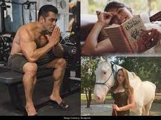 three pictures of people and horses in the same photo, one has a woman sitting on a bench while the other is holding a book