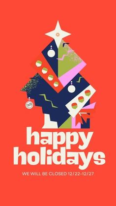 a happy holidays card with an abstract christmas tree