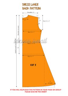 the dress pattern is cut into two pieces and has measurements for each piece to be sewn