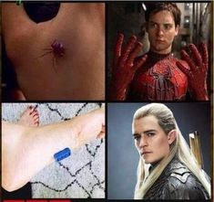 four different pictures of people with spider - man tattoos