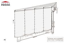 a drawing of a window with the curtain drawn out and attached to it's side