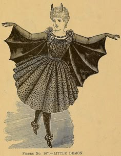 an old fashion illustration of a woman wearing a dress and devilish headdress