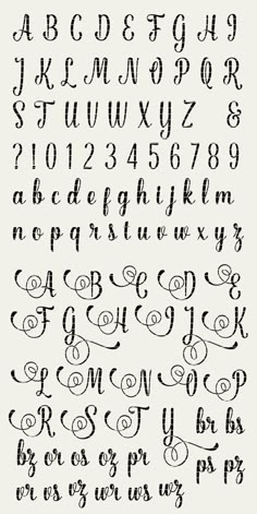 an old english alphabet with cursive letters and numbers