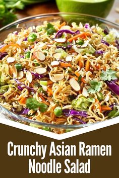 "Bring bold flavors and irresistible crunch to your table with this Crunchy Asian Ramen Noodle Salad 🥗🍜. Packed with toasted ramen, fresh coleslaw, and a tangy-sweet dressing, it’s the perfect side dish for potlucks, barbecues, or a quick family dinner. Ready in just 20 minutes, this vibrant salad is a crowd-pleaser you’ll want to make on repeat! Click for the full recipe and step-by-step instructions!" #AsianRamenSalad, #CrunchySalad, #EasyRecipes, #SaladRecipes, #HealthyEating, #QuickMeals, #FoodieFavorites, #PotluckPerfect, #SideDishGoals, #RamenNoodleRecipes Crunchy Thai Noodle Salad, Chinese Slaw Salad Asian Coleslaw, Coleslaw With Ramen Noodles Recipe, Ree Drummond Asian Noodle Salad, Asian Crunch Salad Ramen, Crunchy Ramen Noodle Salad Easy, Chinese Crunch Salad, Top Ramen Chicken Salad, Crunch Asian Ramen Noodle Salad