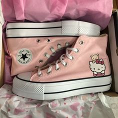 Brand New In The Box Never Worn Baby Pink Color With Platform Bottoms Price Firm Hello Kitty Converse, Cute Converse Shoes, Cute Converse, Hello Kitty Shoes, Baby Pink Color, Kitty Clothes, Hello Kitty Clothes, Colorful Sneakers, Preppy Shoes