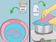 a person washing their hands in a pot on top of a scale with the words soda ash above it