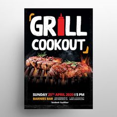 a grill cookout flyer with steaks on the grill