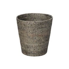 a black and white basket on a white background