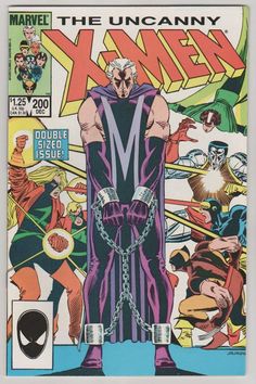 the cover to x - men comic book, featuring an image of a man with chains on