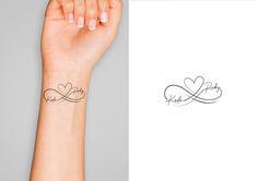 a woman's wrist tattoo with the word love written in cursive writing