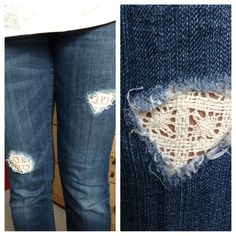 the bottom and side of a pair of jeans with holes in them