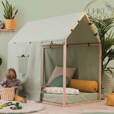 Linen Kid Play Tent, Kids Playhouse Teepee, Linen Teepee Tent, House Bed Canopy, Nordic Indoor Playhouse, Montessori Canopy, Playroom Decor Spark your child's imagination with my charming Linen house bed canopy. Made from premium linen, this canopy adds a playful and cozy element to your sleeping space.  Whether it's for creating a magical reading nook or a special corner for play, our Linen House Bed Canopy is the perfect addition to any child's room. Provide your children with a space that fos Toddler Tent Bed Plans, Woodland Kids Bed, Hanging Teepee Bed, Kids Teepee With Fairy Lights, Boys Room With Teepee Bed, White Teepee Bed, Best Kids Bed Tent, Toddler Bed Tent Boys, Cool Toddler Beds Canopy