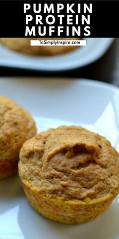 pumpkin protein muffins on a white plate