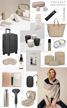 a collage of various items and accessories for travel