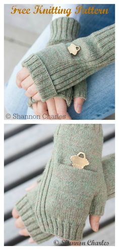 two pictures of gloves with buttons on them and one showing the mitts that have been made