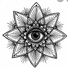 an all seeing eye in the center of a lotus flower tattoo design on a white background