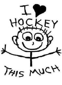 a black and white drawing of a person with the words i love hockey this much