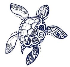 a drawing of a sea turtle with intricate patterns on it's back and sides