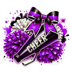 the cheer logo is purple and has a large bow on it's head,