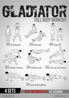 a poster with instructions on how to do the gladiator workout for beginners