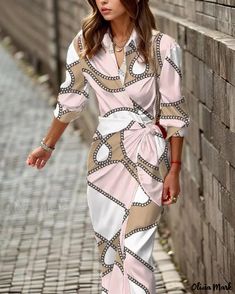 Dresses Casual Boho, Dinner Dresses, Mode Prints, Rehearsal Dinner Dresses, Dress Sleeve Length, Collared Shirt Dress, Mother Of The Bride Outfit, Chiffon Fashion, Printed Shirt Dress