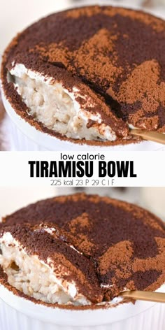 Low Calorie Tiramisu Breakfast Low Cal Rice Cake Recipes, Low Calorie Rice Pudding, Tiramisu Yogurt Bowl, High Volume Low Cal Desserts, Healthy Volume Snacks, High Volume Low Calorie Food Vegan, Desserts With Rice Cakes, Low Cal Tiramisu, Low Cal High Volume Dessert