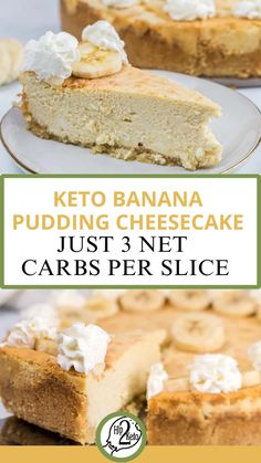 Keto Banana Pudding Cheesecake (Just 3 Net Carbs Per Slice) Low Carb Banana Recipes, Keto Banana Pudding, Keto Baked Goods, Keto Banana, Low Carb Cheesecake Recipe, Protein Cheesecake, Pudding Cheesecake, Banana Dessert Recipes