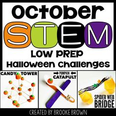 October Stem Low Prep Halloween Challenge K- 5th Grade by Brooke Brown Teach Outside the Box Activities For October, Halloween Stem Challenge, Halloween Stem Activities, Brooke Brown, Elementary Stem Activities, Publication Facebook, Halloween Stem, Stem Elementary, Fall Stem