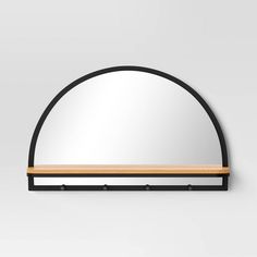 24"x15" Arch Wall Mirror with Shelf and Pegs Brown/Black - Threshold™: Modern Style, Horizontal Orientation, Includes Mounting Hardware Entryway Table Styling, Moon Mirror, Moving Apartment, Wall Mirror With Shelf, Mirror With Shelf, She Shed, Framed Mirror Wall, Wooden Shelves, Table Style