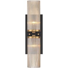 a black and gold wall light with two lights