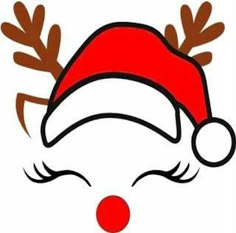 a santa hat with reindeer antlers on it's head and nose is shown