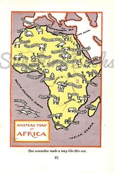 an old map of africa with animals on it's sides and the name of each country