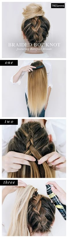 Braided Bop Knot Updo Barefoot Blonde, Plaits Hairstyles, Hair Tutorials Easy, Different Hairstyles, Hairstyles Ideas, Everyday Hairstyles