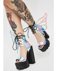 Fae Clothes, Sepatu Platform, Space Shoes, Rave Fits, Goth Outfit, Kawaii Shoes, Funky Shoes, Caged Heels, Wrap Heels