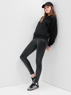 Vegan-Leather Ponte Leggings Leather Leggings Outfit Casual, Leather Leggings Outfits, Women Leggings Outfits, Leggings Outfit Casual, Coated Leggings, Leather Leggings Outfit, Pleather Leggings, Fall Leather, Leggings Outfits