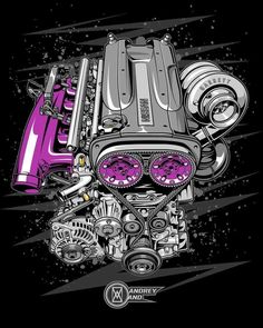 an image of a car engine with purple paint