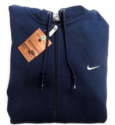 NEW Mens Nike Full Zip Blue Logo Sportswear Sweater Jacket 2008 DEADSTOCK Hoodie NIKE High quality Nike 2008 DEADSTOCK (with original tags) logo hoodie.  Sold Out - Rare Nike Hoodie - No longer Made Deadstock Buy this brand new rare, no longer made 2008 Nike deadstock hoodie with confidence, sure to please. Condition: New with tags  Size: Many sizes available - choose one Material: 65% premium cotton | 35% Polyester  Measurements:   - MED: Chest = 22 inches | Length = 29 inches  - LG: Chest = 24 Sports Season Fleece Hooded Jacket With Adjustable Hood, Fleece Hooded Jacket With Adjustable Hood For Sports Season, Nike Hooded Jacket With Double-lined Hood For Gym, Nike Gym Hooded Jacket With Double-lined Hood, Nike Hooded Jacket For Gym With Drawstring Hood, Nike Hooded Jacket With Drawstring Hood For Gym, Nike Hoodie For Winter Sports Events, Nike Hoodie For Gym, Nike Cotton Track Jacket For Sports