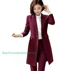 Store Categories 2Piece Women Long Blazer Pant Set Double Breasted Slim Fit Business Dress Suits Burgandy Suit Women Outfit, Formal Coats For Women Wedding, Suite For Woman, Long Suits For Women, Maroon Suit Women, Fancy Coats For Women, Women's Formal Suit, Fancy Suits For Women Fashion, Unique Suits Women