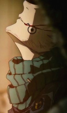 an animated image of a man with glasses on his head looking at something in the distance