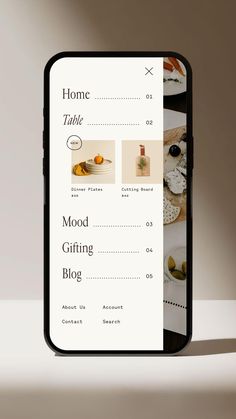 an iphone screen showing the home table menu on it's phone case, with images of food and beverages displayed