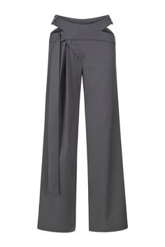 Introducing Sidekick Pants in Gray stylish and comfortable asymmetrical waist and zipper detail pants. These pants are designed to make a statement with their unique features.  The asymmetrical waistline and zipper detail add a touch of edginess to the overall look. A distinct strip extends from the waist, creating an eye-catching cutout that adds an element of playfulness to the pants. The loose fit ensures both comfort and ease of movement, while the mid-waist design flatters your figure. Craf High Fashion Everyday Outfits, Luxury Asymmetrical Workwear Bottoms, Chic Fitted Asymmetrical Pants, Unique Pants Design, Stylish Pants Design, Elegant Asymmetrical Pleated Bottoms, Black Arachnia, Avant-garde Asymmetrical Fitted Bottoms, Avant-garde Fitted Trousers