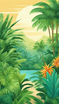 Green Tropical Forest Cute Aesthetic Background Illustration, Phone wallpaper (iPhone, Android) - Click to download 50+ similar high-resolution images and ideas for free (personal and commercial license)! Illustrative Packaging, Tropical Backgrounds, Cher Wallpapers, Illustration Phone Wallpaper, Cute Aesthetic Background, Phone Wallpaper Iphone, Tropical Aesthetic, Maldives Beach, Wallpaper Set