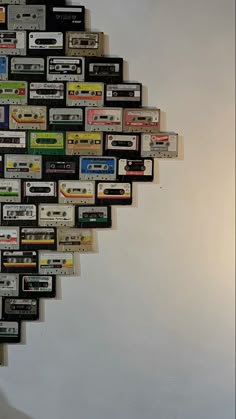 there is a wall made out of cassette tapes