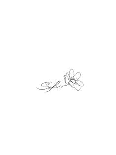 a black and white drawing of a flower with the name sara on it's side