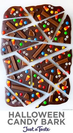 halloween candy bark made with chocolate and candy