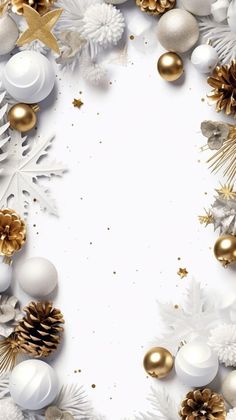 a white and gold christmas background with ornaments