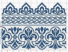 the cross stitch pattern is shown in blue and white, with an ornate design on it