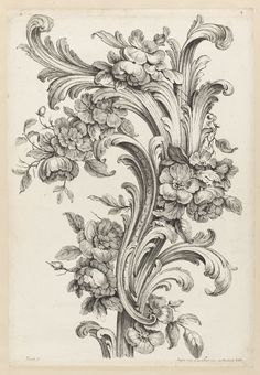 an antique drawing of flowers and leaves